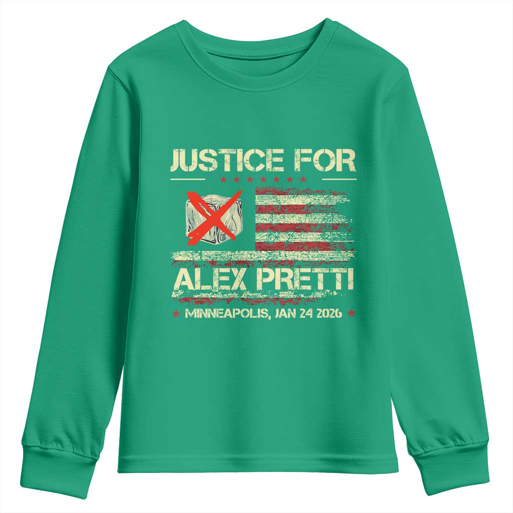 Justice for Alex Pretti Abolish Ice Protest Youth Sweatshirt Minneapolis Jan 24 2026 American Flag
