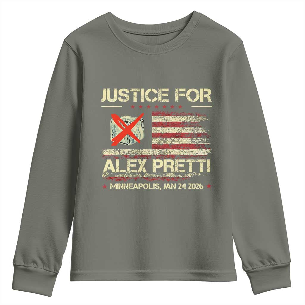 Justice for Alex Pretti Abolish Ice Protest Youth Sweatshirt Minneapolis Jan 24 2026 American Flag