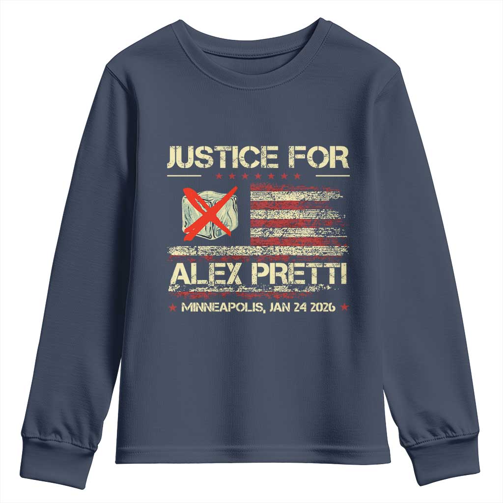 Justice for Alex Pretti Abolish Ice Protest Youth Sweatshirt Minneapolis Jan 24 2026 American Flag