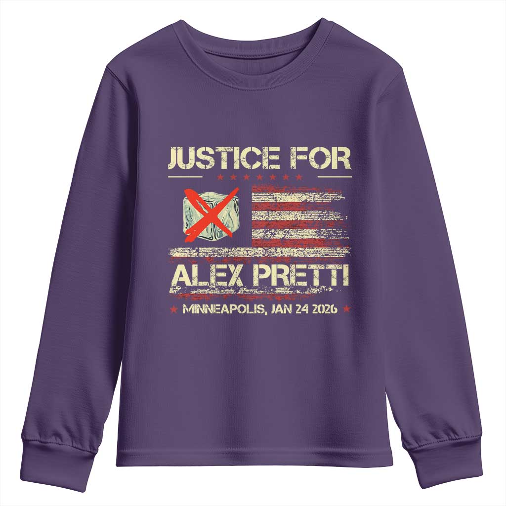 Justice for Alex Pretti Abolish Ice Protest Youth Sweatshirt Minneapolis Jan 24 2026 American Flag