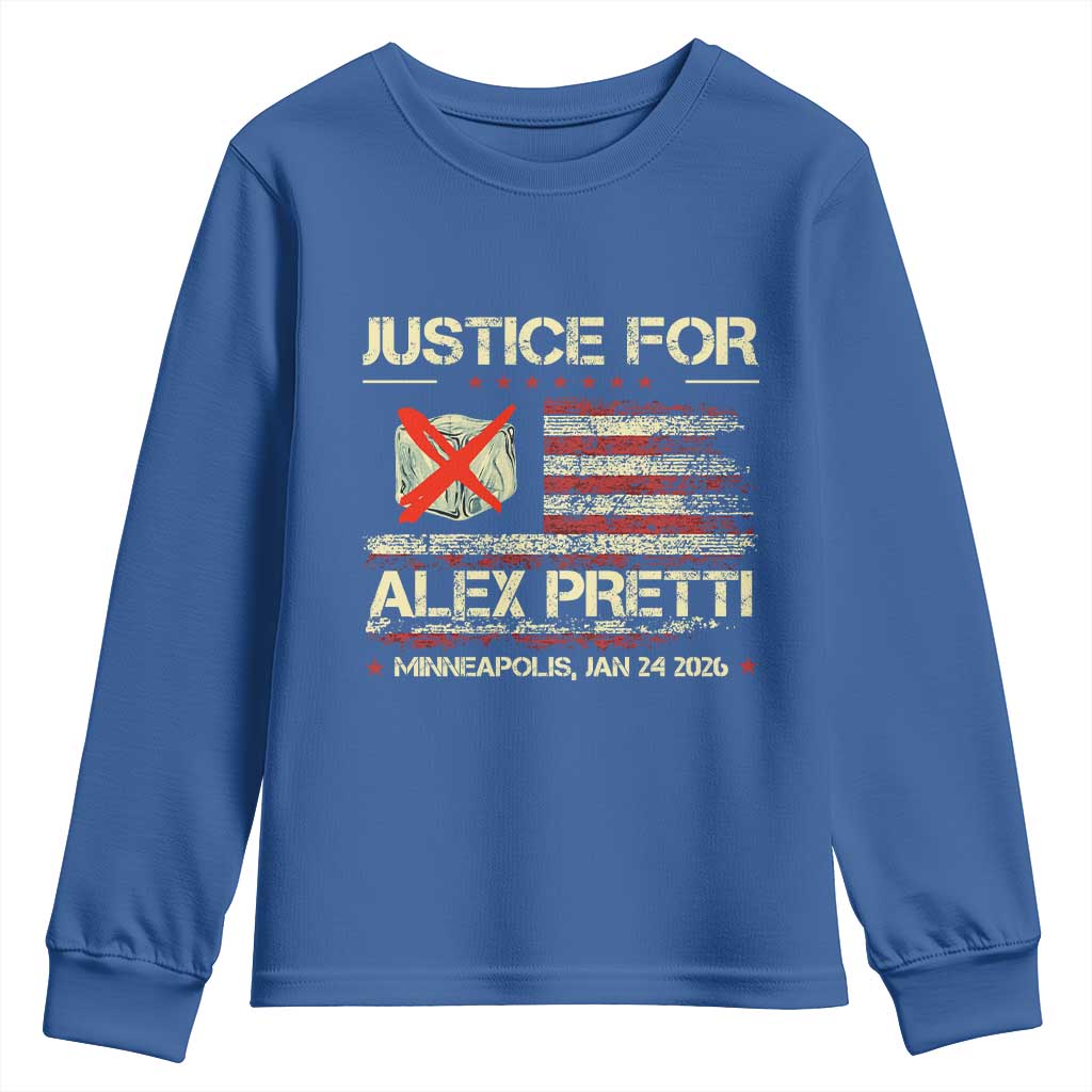 Justice for Alex Pretti Abolish Ice Protest Youth Sweatshirt Minneapolis Jan 24 2026 American Flag