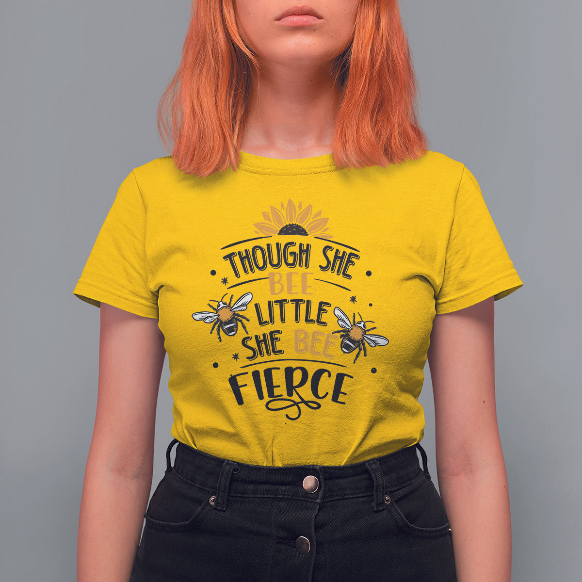 Though She Bee Little She Bee Fierce Sunflowers and Bees Inspirational Bee Pun Shirt, Bee T-shirt, Bee Lover Gift, Insect Shirts, Spiritual Shirt T Shirt For Women - Wonder Print Shop