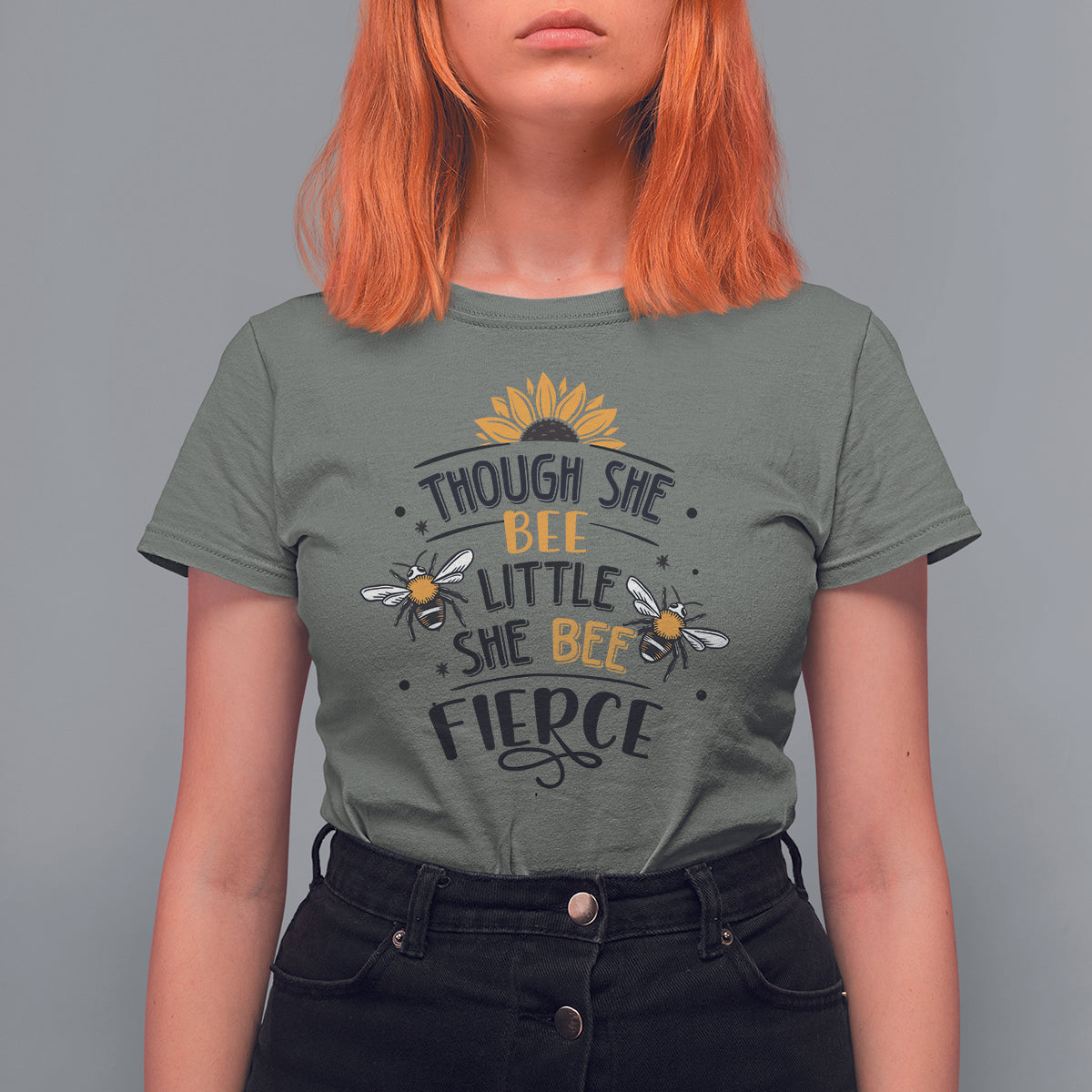 Though She Bee Little She Bee Fierce Sunflowers and Bees Inspirational Bee Pun Shirt, Bee T-shirt, Bee Lover Gift, Insect Shirts, Spiritual Shirt T Shirt For Women - Wonder Print Shop