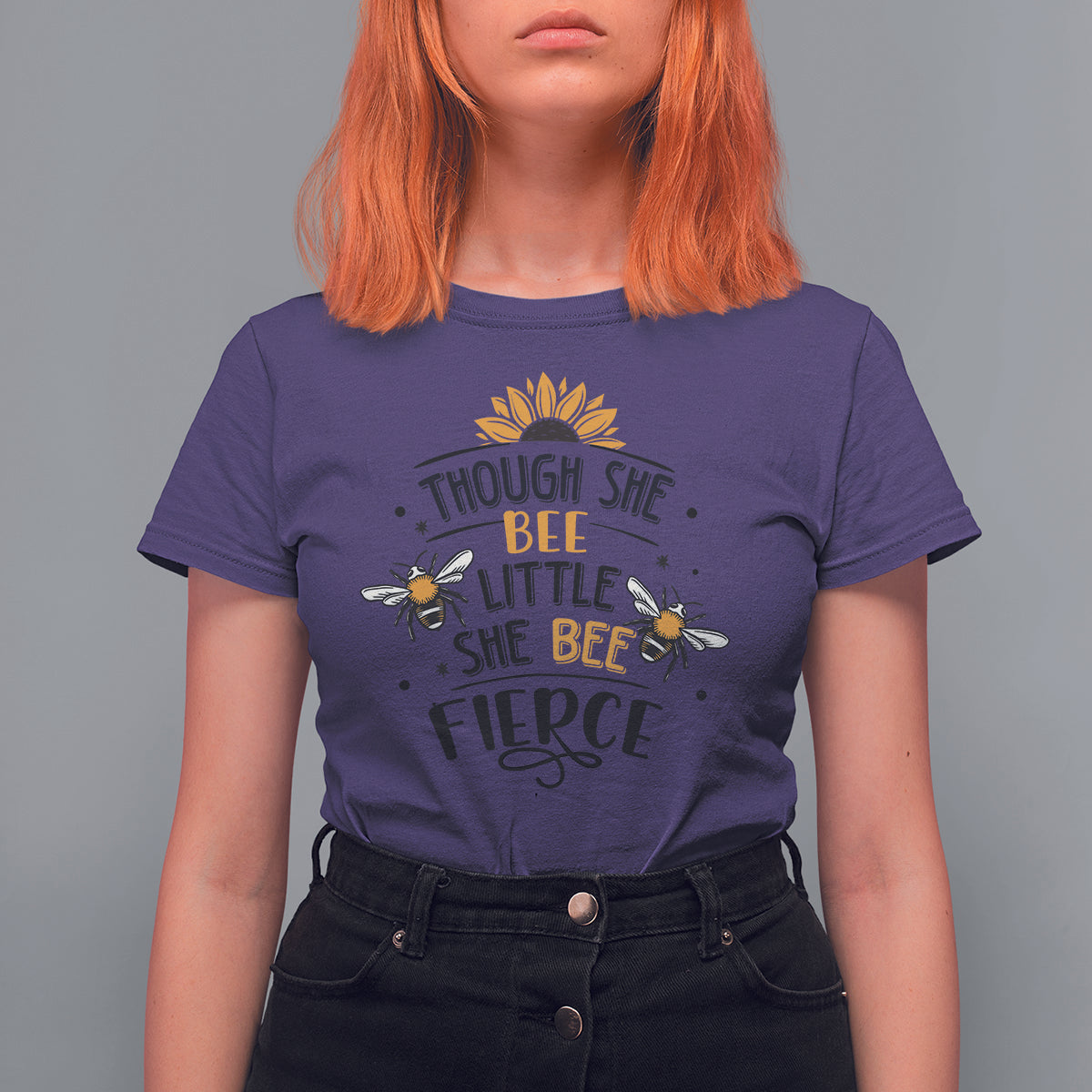Though She Bee Little She Bee Fierce Sunflowers and Bees Inspirational Bee Pun Shirt, Bee T-shirt, Bee Lover Gift, Insect Shirts, Spiritual Shirt T Shirt For Women - Wonder Print Shop