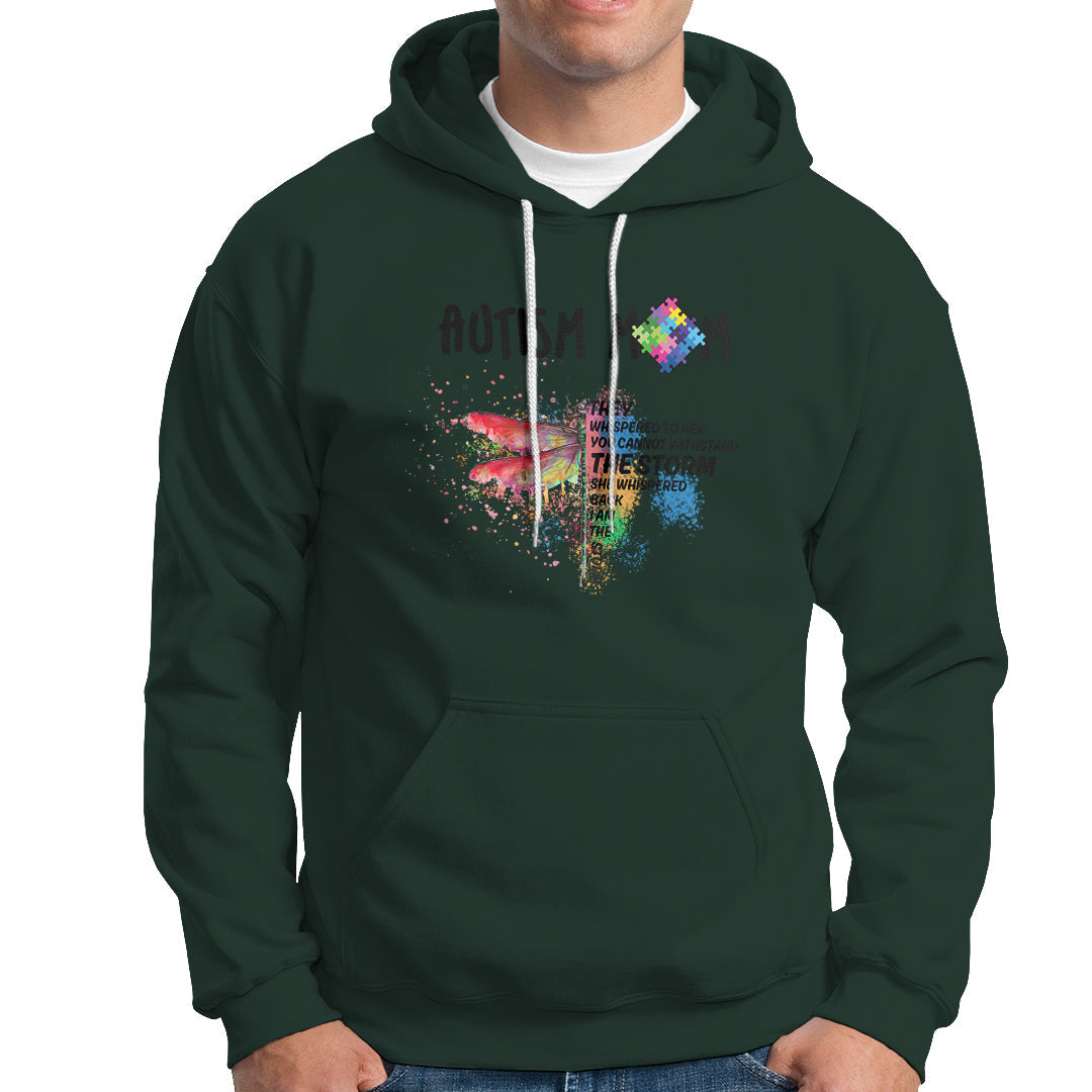 Autism Mom She Whispered Back I Am The Storm Autism Rainbow Dragonfly Shirt, Autism Awareness T-shirt, Puzzle Shirt, Support Autistic Gift Hoodie - Wonder Print Shop