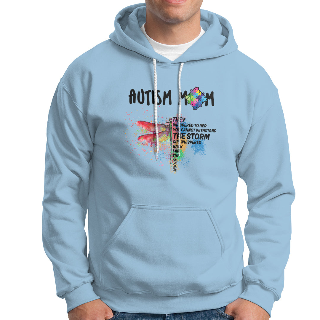 Autism Mom She Whispered Back I Am The Storm Autism Rainbow Dragonfly Shirt, Autism Awareness T-shirt, Puzzle Shirt, Support Autistic Gift Hoodie - Wonder Print Shop
