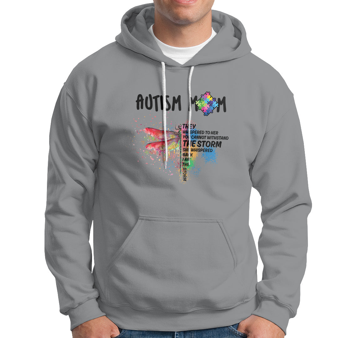Autism Mom She Whispered Back I Am The Storm Autism Rainbow Dragonfly Shirt, Autism Awareness T-shirt, Puzzle Shirt, Support Autistic Gift Hoodie - Wonder Print Shop