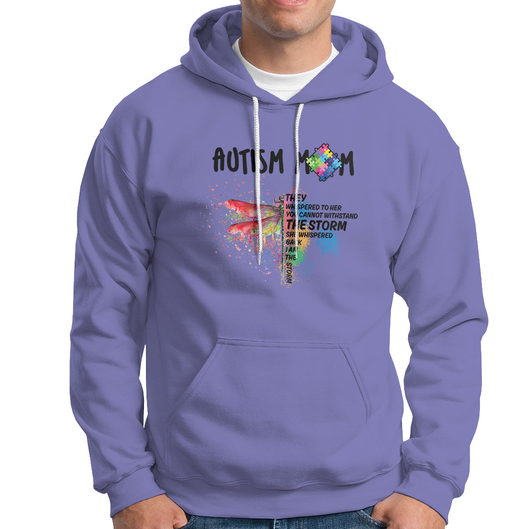 Autism Mom She Whispered Back I Am The Storm Autism Rainbow Dragonfly Shirt, Autism Awareness T-shirt, Puzzle Shirt, Support Autistic Gift Hoodie - Wonder Print Shop