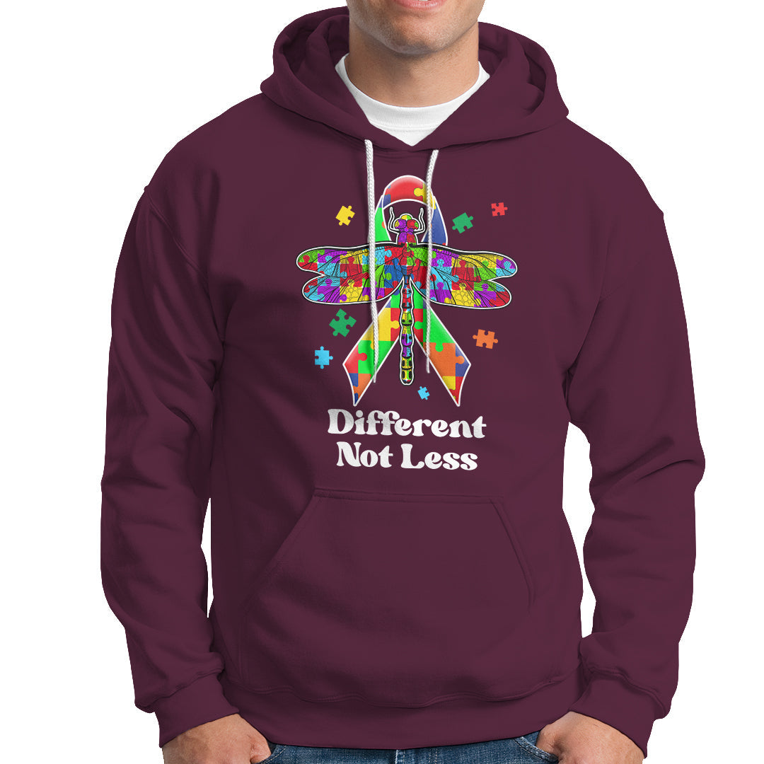 Different Not Less Autism Awareness Puzzle Dragonfly Inspirational Shirt, Dragonfly T-shirt, Autism Awareness T-shirt, Puzzle Shirt, Support Autistic Gift Hoodie - Wonder Print Shop
