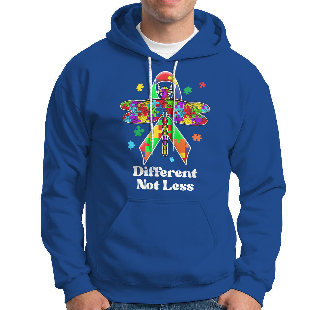 Different Not Less Autism Awareness Puzzle Dragonfly Inspirational Shirt, Dragonfly T-shirt, Autism Awareness T-shirt, Puzzle Shirt, Support Autistic Gift Hoodie - Wonder Print Shop