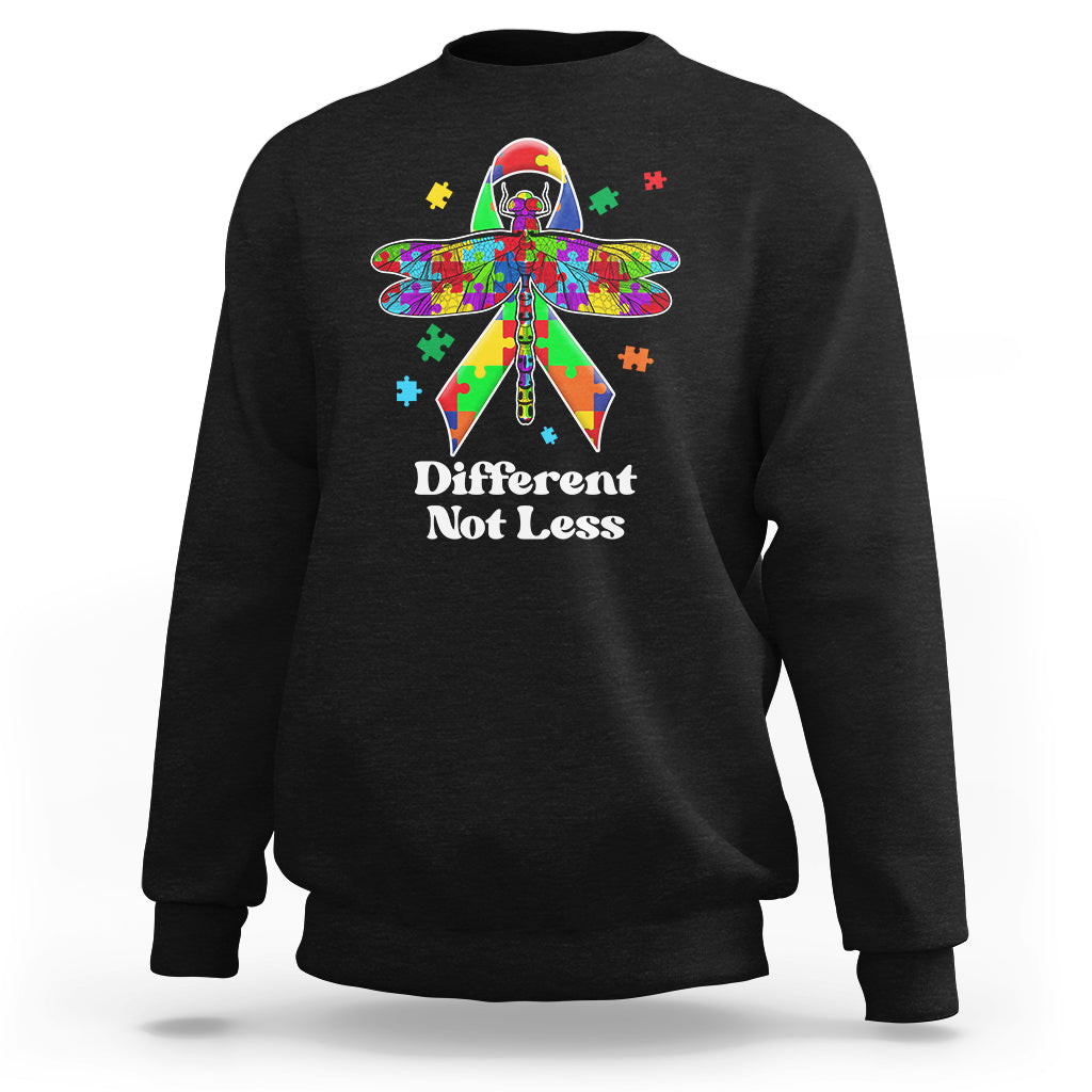 Different Not Less Autism Awareness Puzzle Dragonfly Inspirational Shirt, Dragonfly T-shirt, Autism Awareness T-shirt, Puzzle Shirt, Support Autistic Gift Sweatshirt - Wonder Print Shop