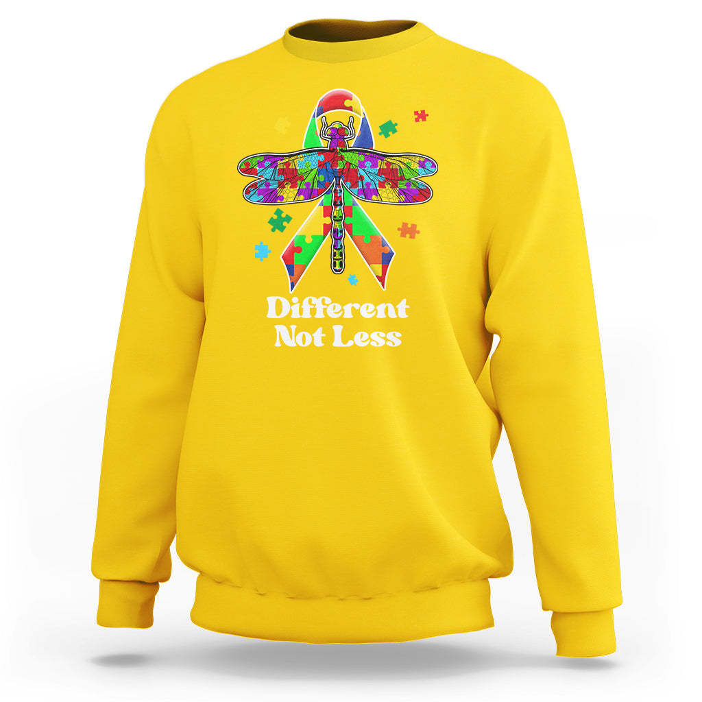 Different Not Less Autism Awareness Puzzle Dragonfly Inspirational Shirt, Dragonfly T-shirt, Autism Awareness T-shirt, Puzzle Shirt, Support Autistic Gift Sweatshirt - Wonder Print Shop