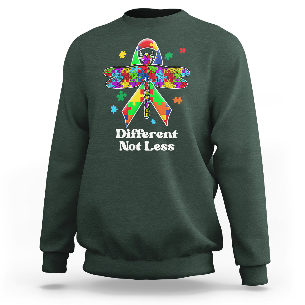 Different Not Less Autism Awareness Puzzle Dragonfly Inspirational Shirt, Dragonfly T-shirt, Autism Awareness T-shirt, Puzzle Shirt, Support Autistic Gift Sweatshirt - Wonder Print Shop