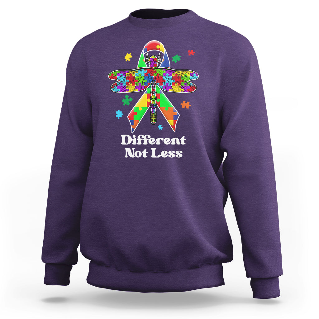 Different Not Less Autism Awareness Puzzle Dragonfly Inspirational Shirt, Dragonfly T-shirt, Autism Awareness T-shirt, Puzzle Shirt, Support Autistic Gift Sweatshirt - Wonder Print Shop