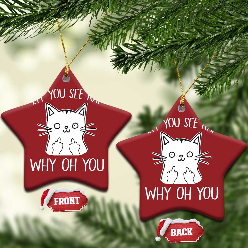 Sarcastic Cat Christmas Ornament Eff You See Kay Why Oh You Middle Finger - Wonder Print Shop