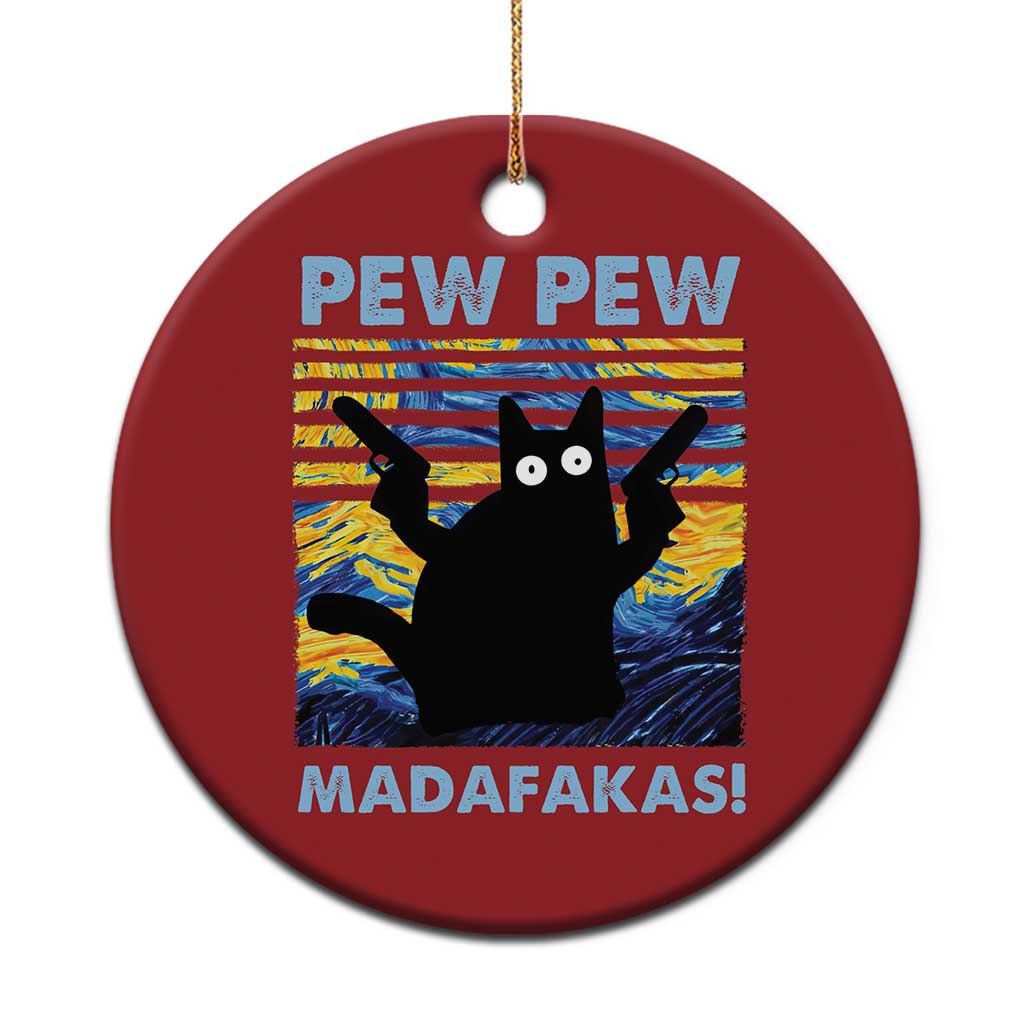 Funny Cat Christmas Ornament Pew Pew Madafakas Retro Vintage Starry Night - Wonder Print Shop