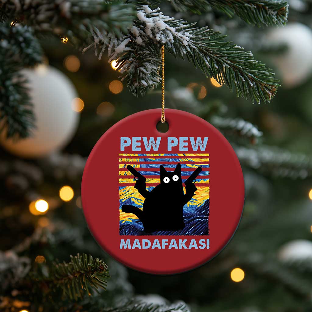 Funny Cat Christmas Ornament Pew Pew Madafakas Retro Vintage Starry Night - Wonder Print Shop