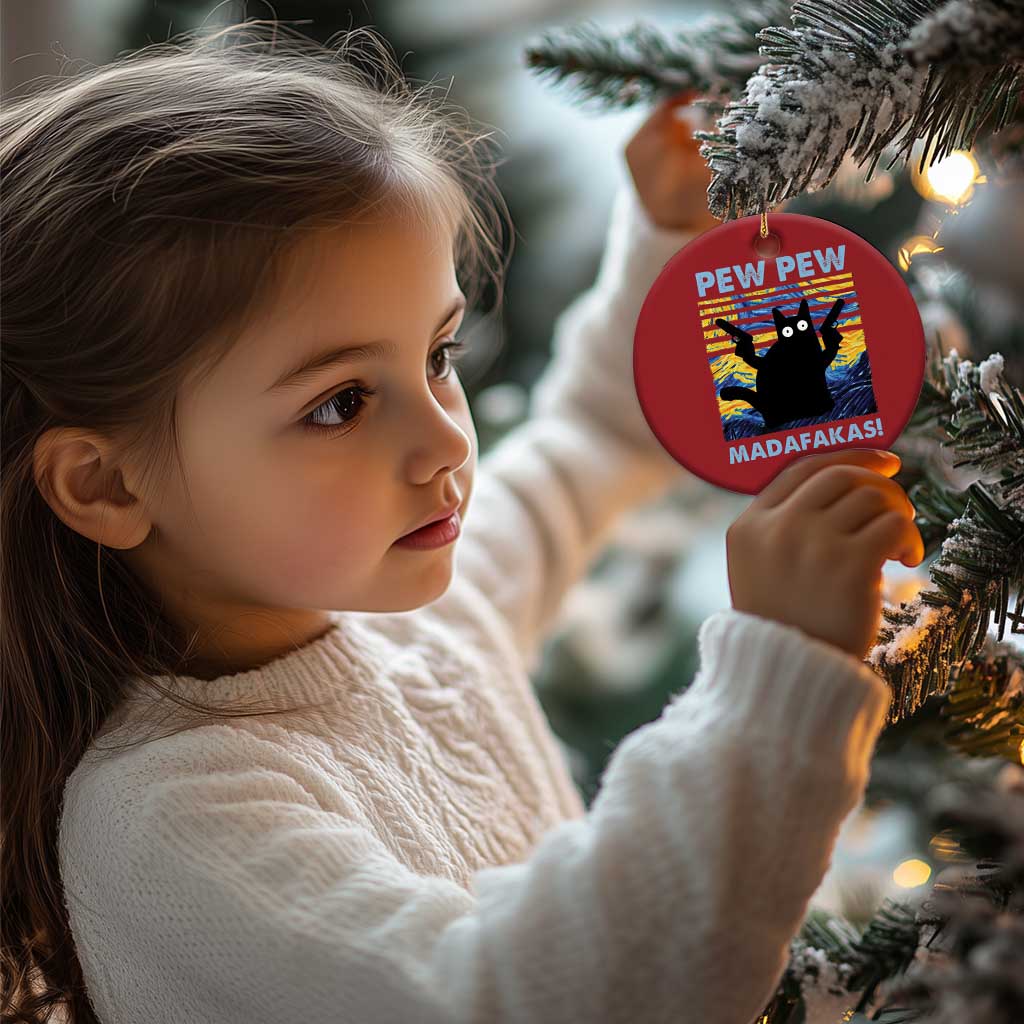 Funny Cat Christmas Ornament Pew Pew Madafakas Retro Vintage Starry Night - Wonder Print Shop