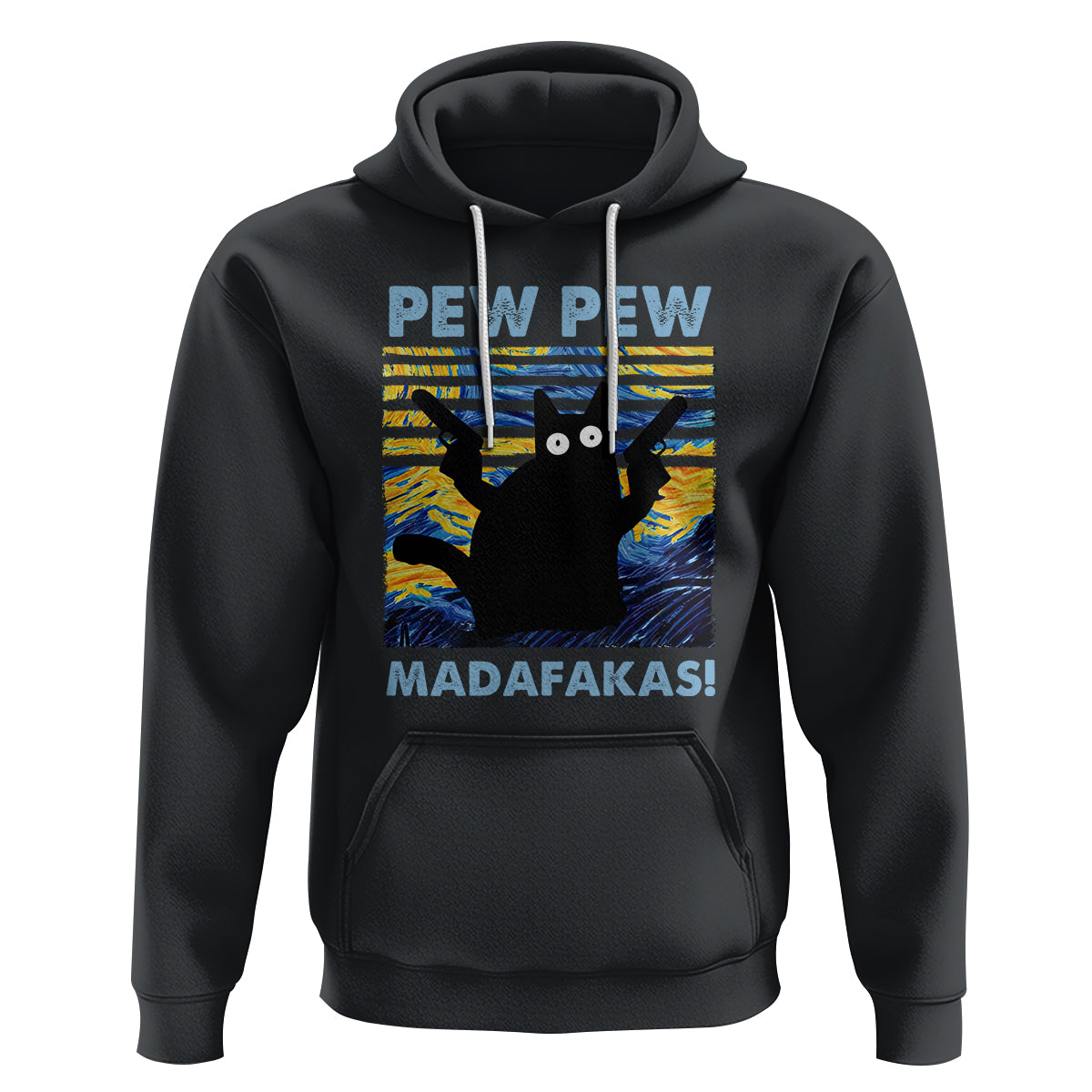 Funny Cat Hoodie Pew Pew Madafakas Retro Vintage Starry Night - Wonder Print Shop