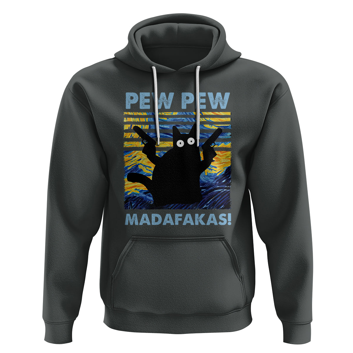 Funny Cat Hoodie Pew Pew Madafakas Retro Vintage Starry Night - Wonder Print Shop