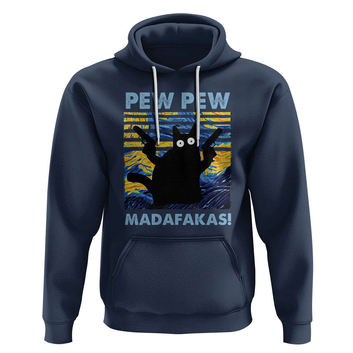 Funny Cat Hoodie Pew Pew Madafakas Retro Vintage Starry Night - Wonder Print Shop