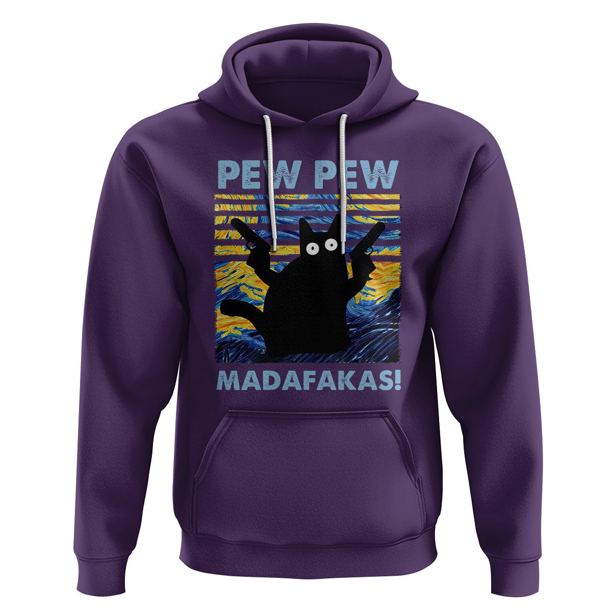 Funny Cat Hoodie Pew Pew Madafakas Retro Vintage Starry Night - Wonder Print Shop