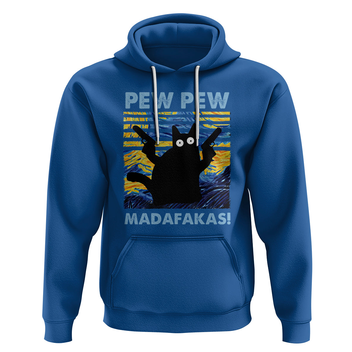 Funny Cat Hoodie Pew Pew Madafakas Retro Vintage Starry Night - Wonder Print Shop