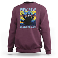 Funny Cat Sweatshirt Pew Pew Madafakas Retro Vintage Starry Night - Wonder Print Shop