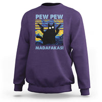 Funny Cat Sweatshirt Pew Pew Madafakas Retro Vintage Starry Night - Wonder Print Shop