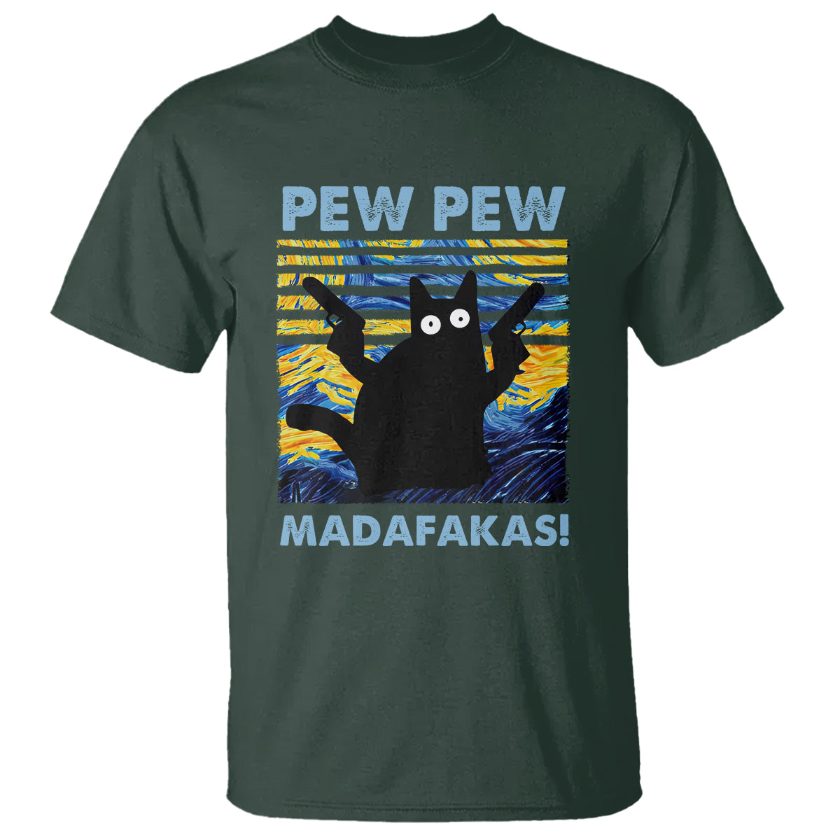 Funny Cat T Shirt Pew Pew Madafakas Retro Vintage Starry Night - Wonder Print Shop