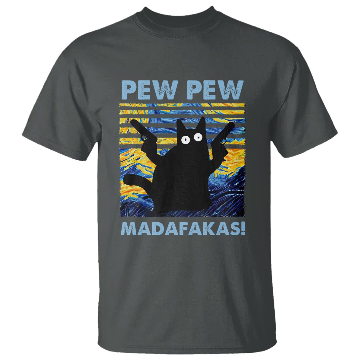 Funny Cat T Shirt Pew Pew Madafakas Retro Vintage Starry Night - Wonder Print Shop