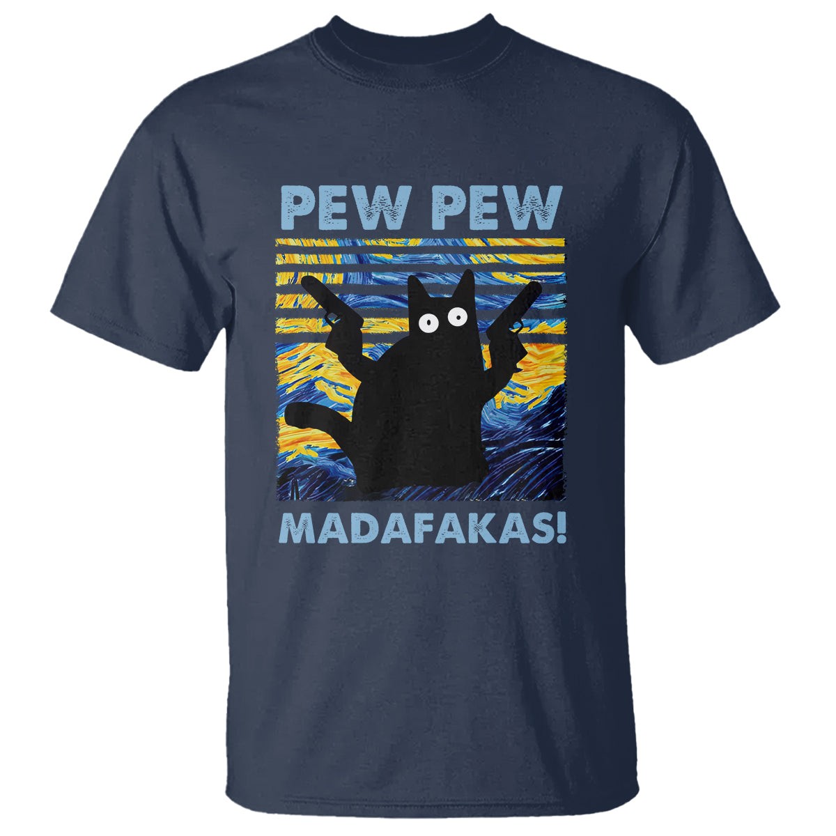 Funny Cat T Shirt Pew Pew Madafakas Retro Vintage Starry Night - Wonder Print Shop