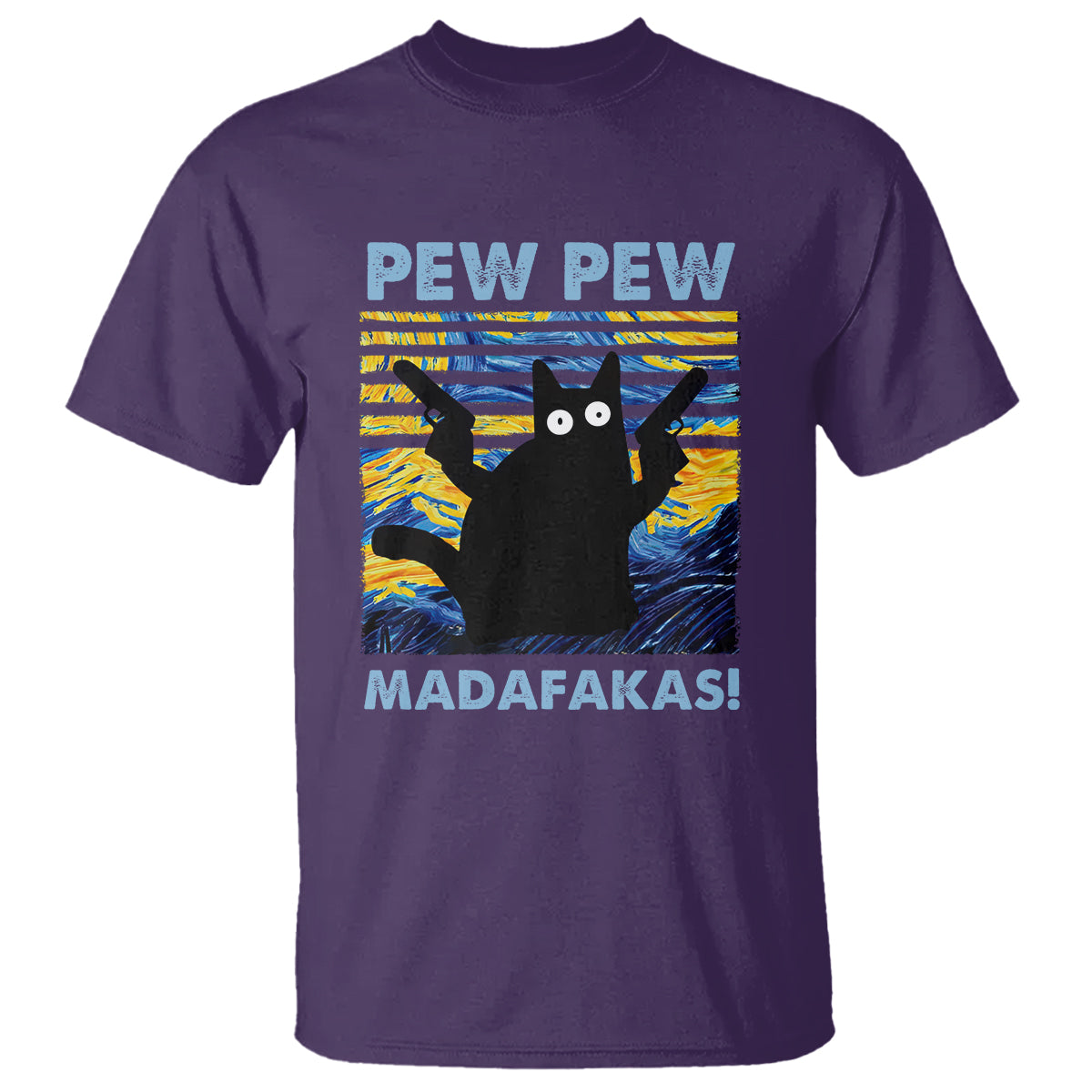 Funny Cat T Shirt Pew Pew Madafakas Retro Vintage Starry Night - Wonder Print Shop