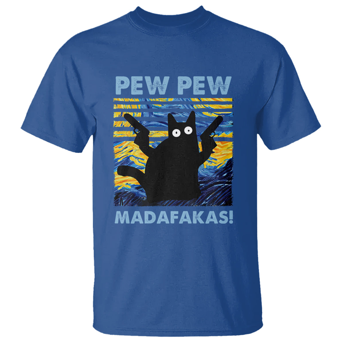 Funny Cat T Shirt Pew Pew Madafakas Retro Vintage Starry Night - Wonder Print Shop