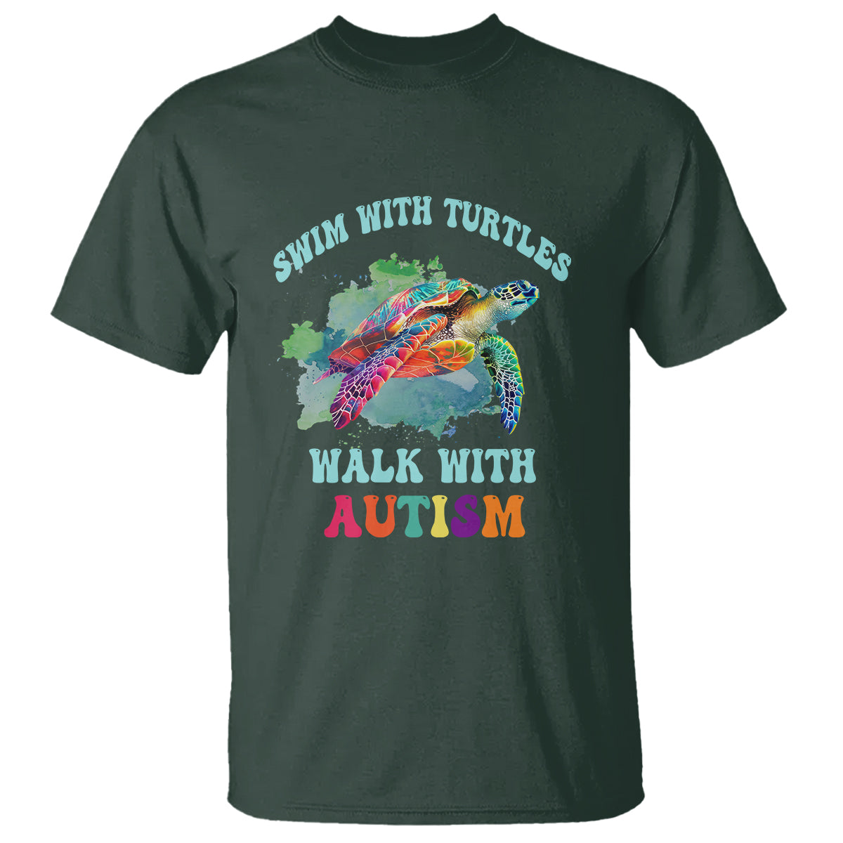 Turtle Autism Acceptance T Shirt Swim With Turtles Walk With Autism - Wonder Print Shop