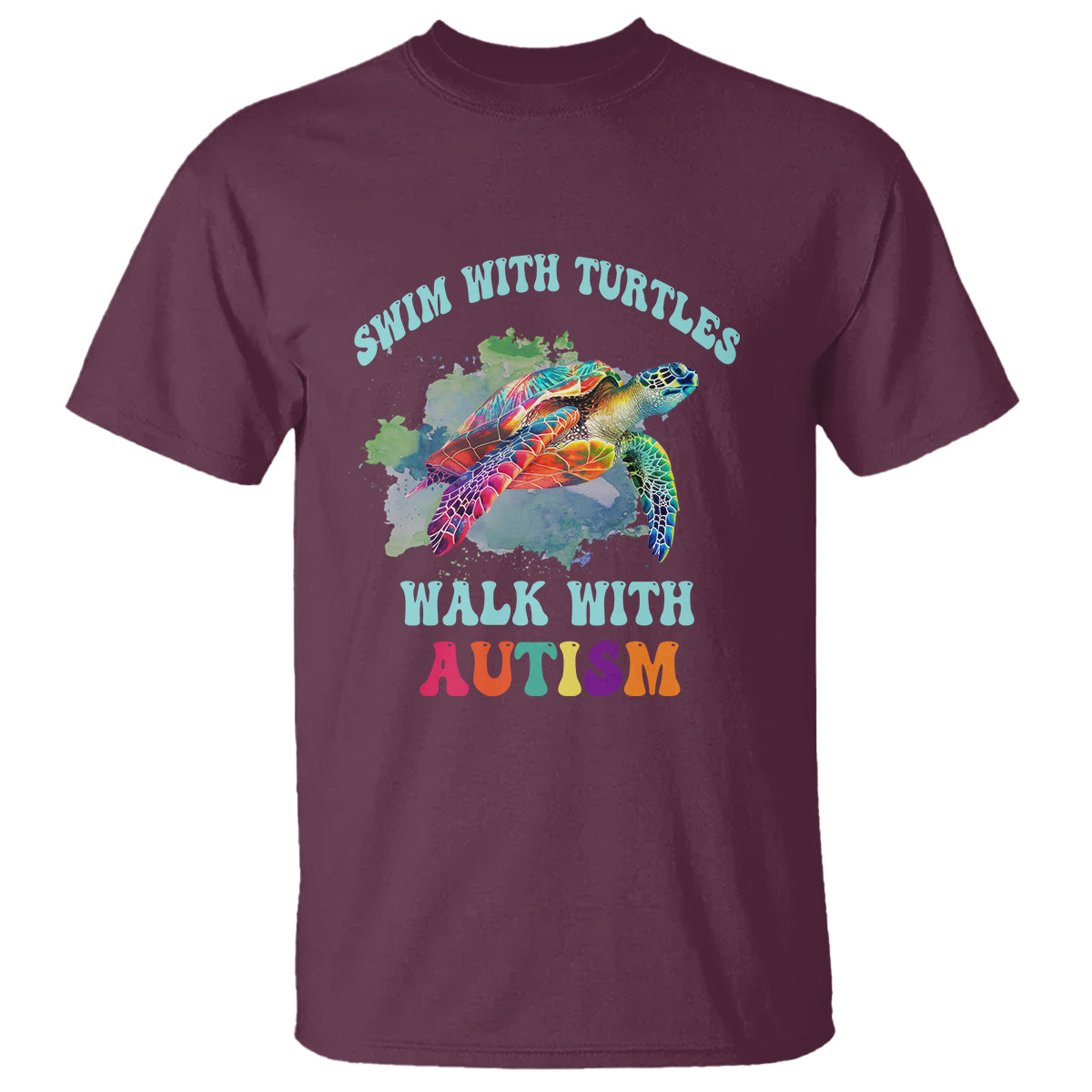 Turtle Autism Acceptance T Shirt Swim With Turtles Walk With Autism - Wonder Print Shop