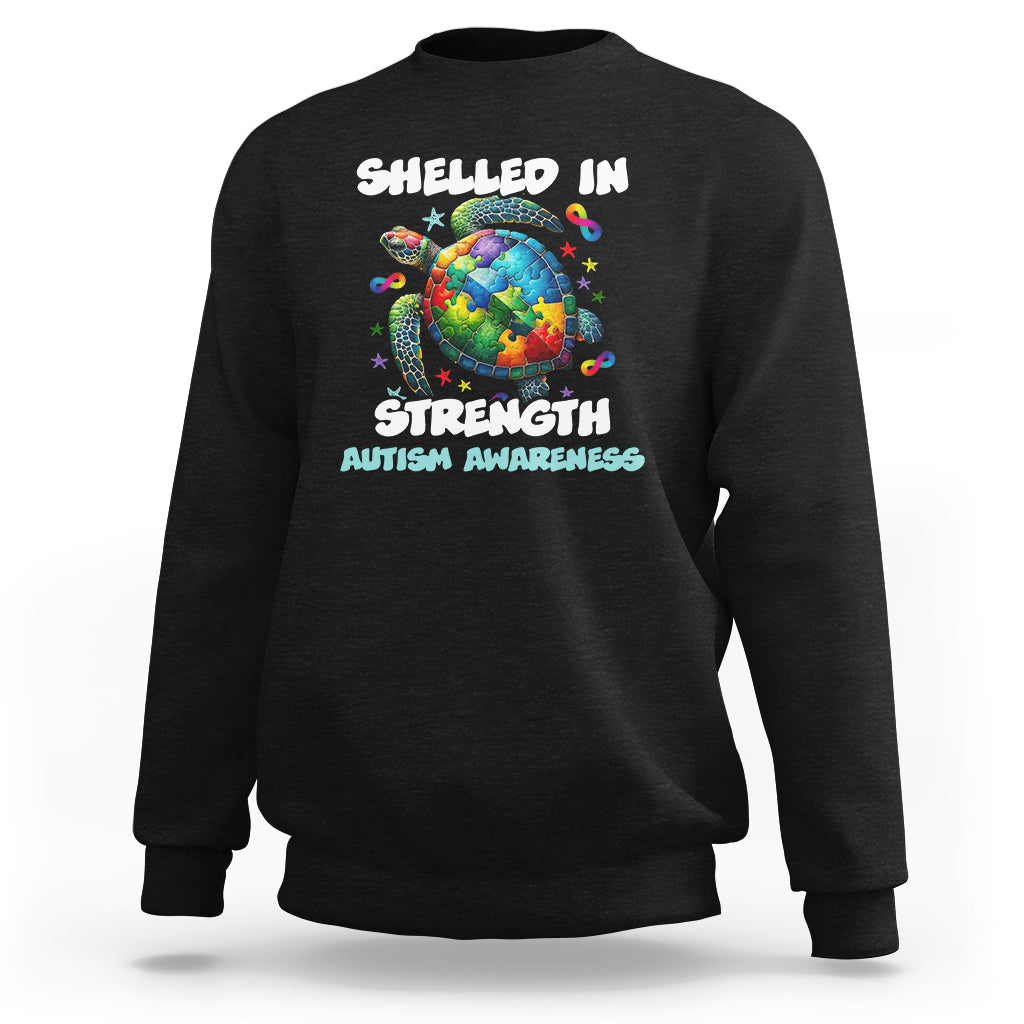 Turtle Autism Acceptance Sweatshirt Shelled In Strength - Wonder Print Shop