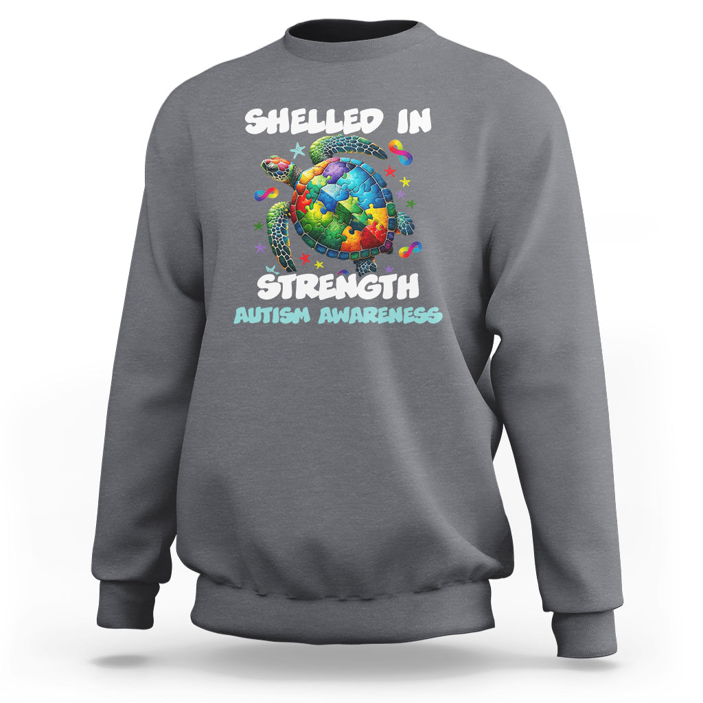 Turtle Autism Acceptance Sweatshirt Shelled In Strength - Wonder Print Shop