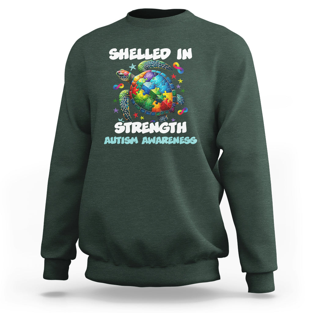 Turtle Autism Acceptance Sweatshirt Shelled In Strength - Wonder Print Shop
