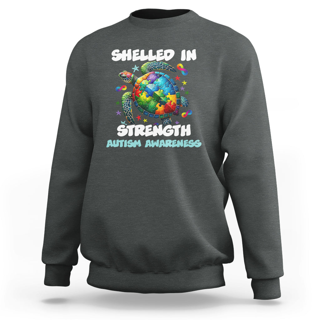 Turtle Autism Acceptance Sweatshirt Shelled In Strength - Wonder Print Shop