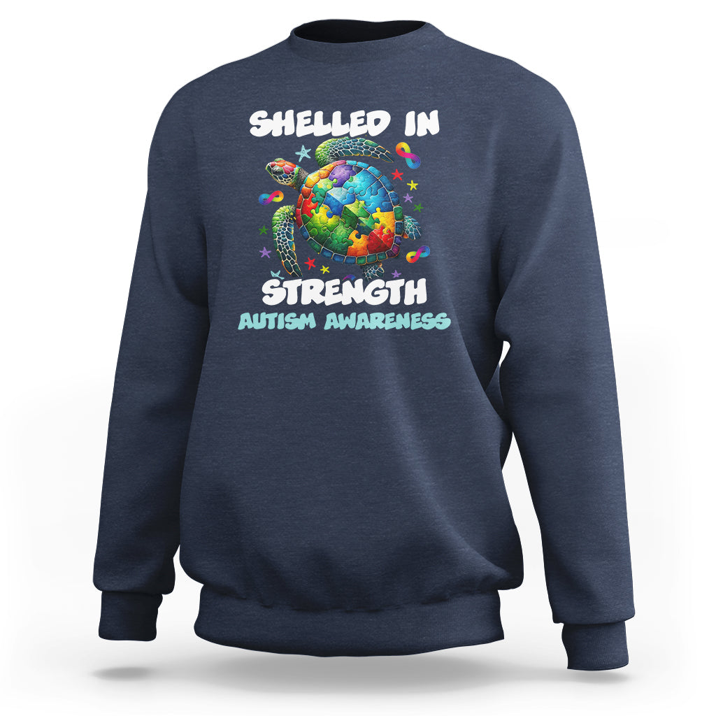Turtle Autism Acceptance Sweatshirt Shelled In Strength - Wonder Print Shop