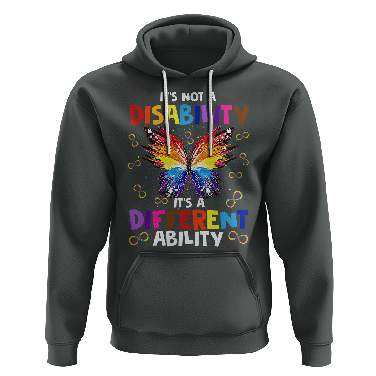 Butterfly Autism Hoodie It's Not A Disability It's A Different Ability Spectrum Rainbow Infinity - Wonder Print Shop