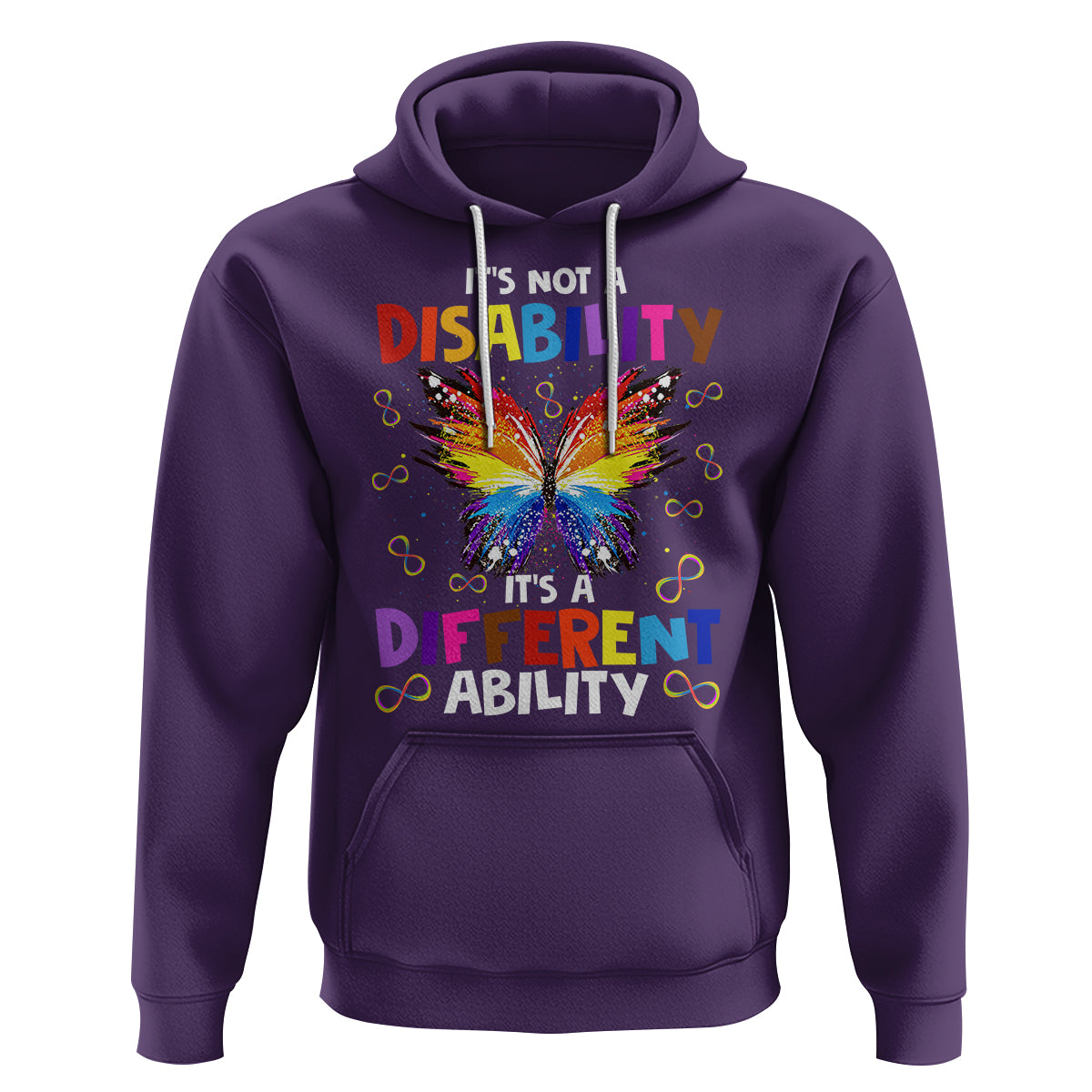 Butterfly Autism Hoodie It's Not A Disability It's A Different Ability Spectrum Rainbow Infinity - Wonder Print Shop