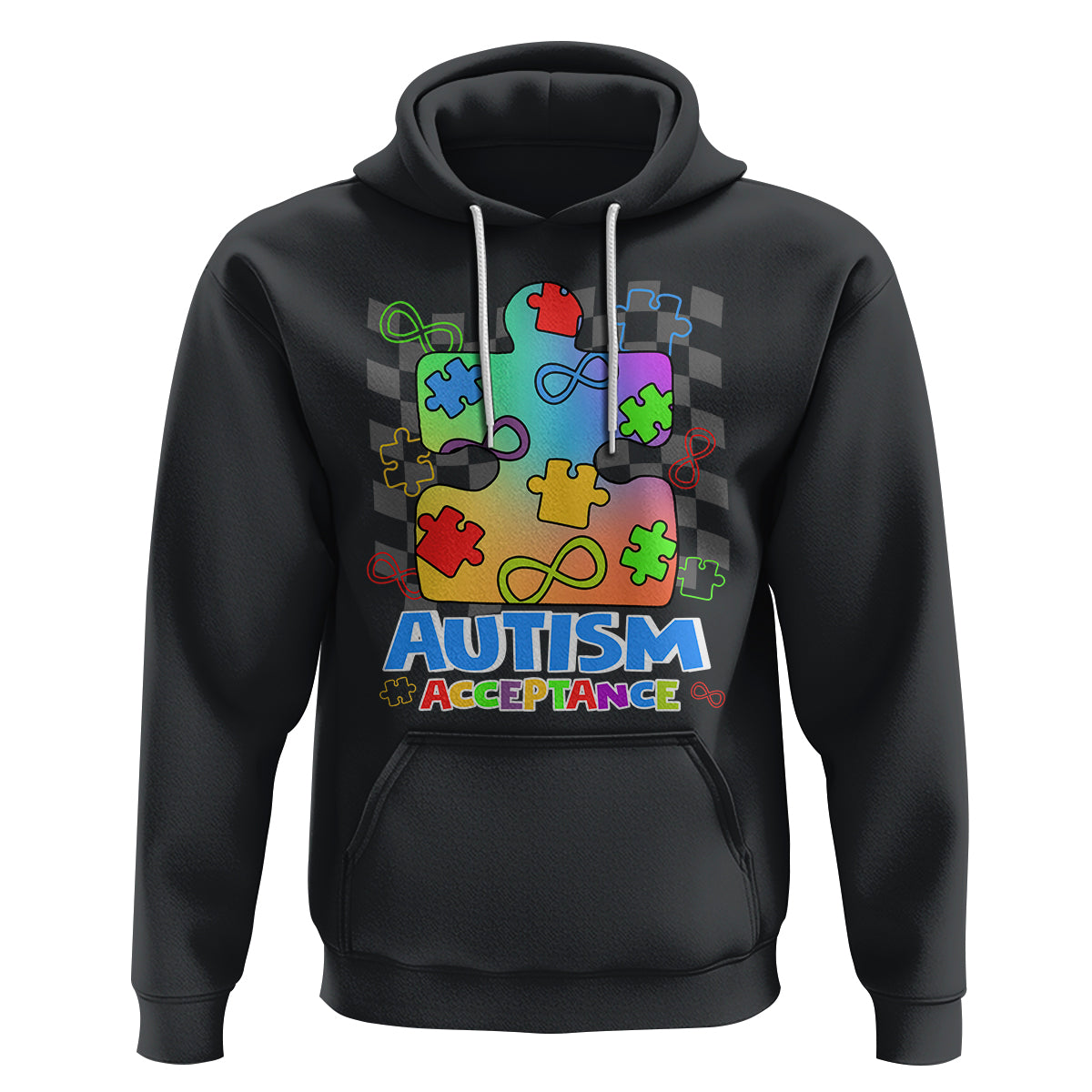 Autism Acceptance Hoodie Retro Groovy Puzzle Piece Spectrum Rainbow Infinity Symbol - Wonder Print Shop
