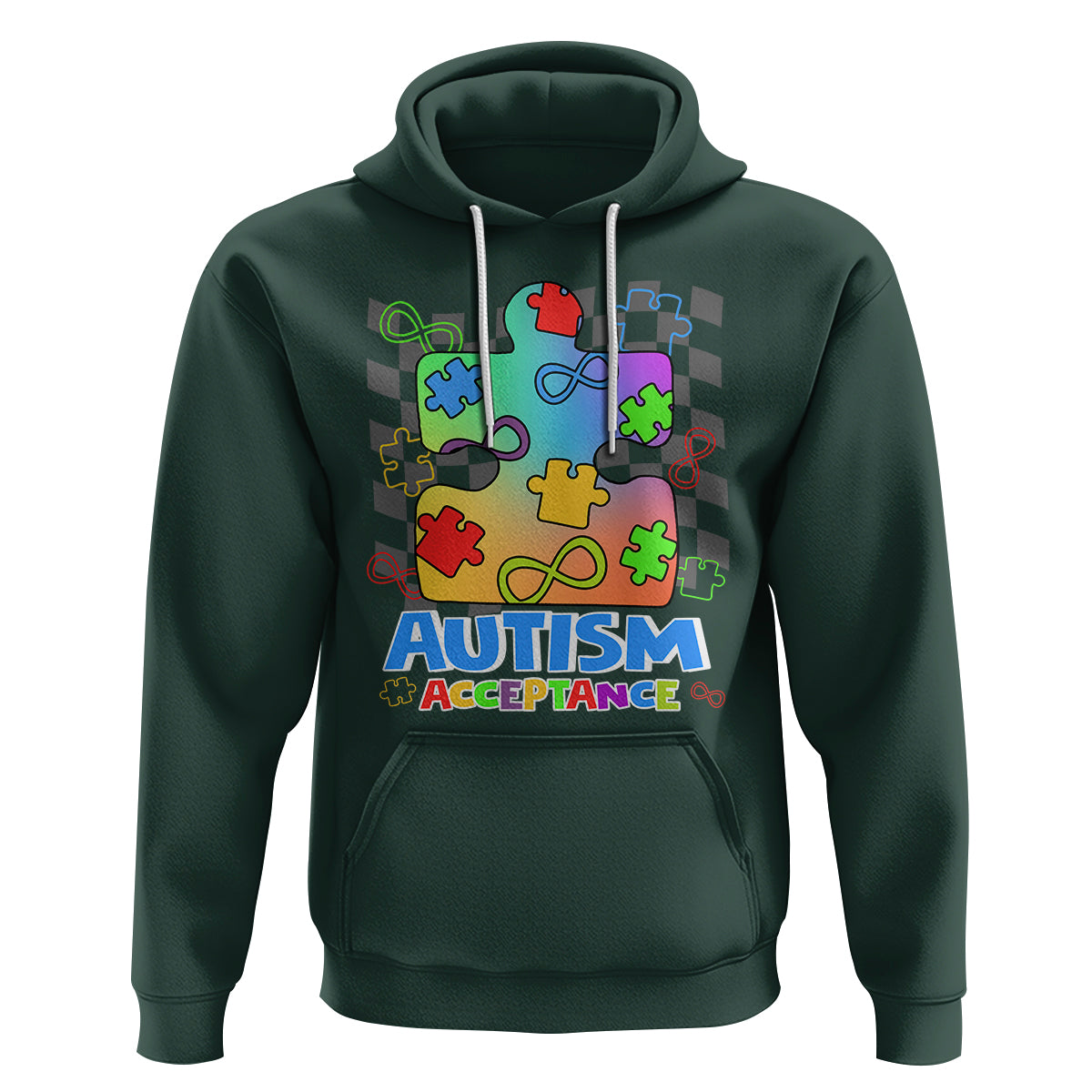 Autism Acceptance Hoodie Retro Groovy Puzzle Piece Spectrum Rainbow Infinity Symbol - Wonder Print Shop