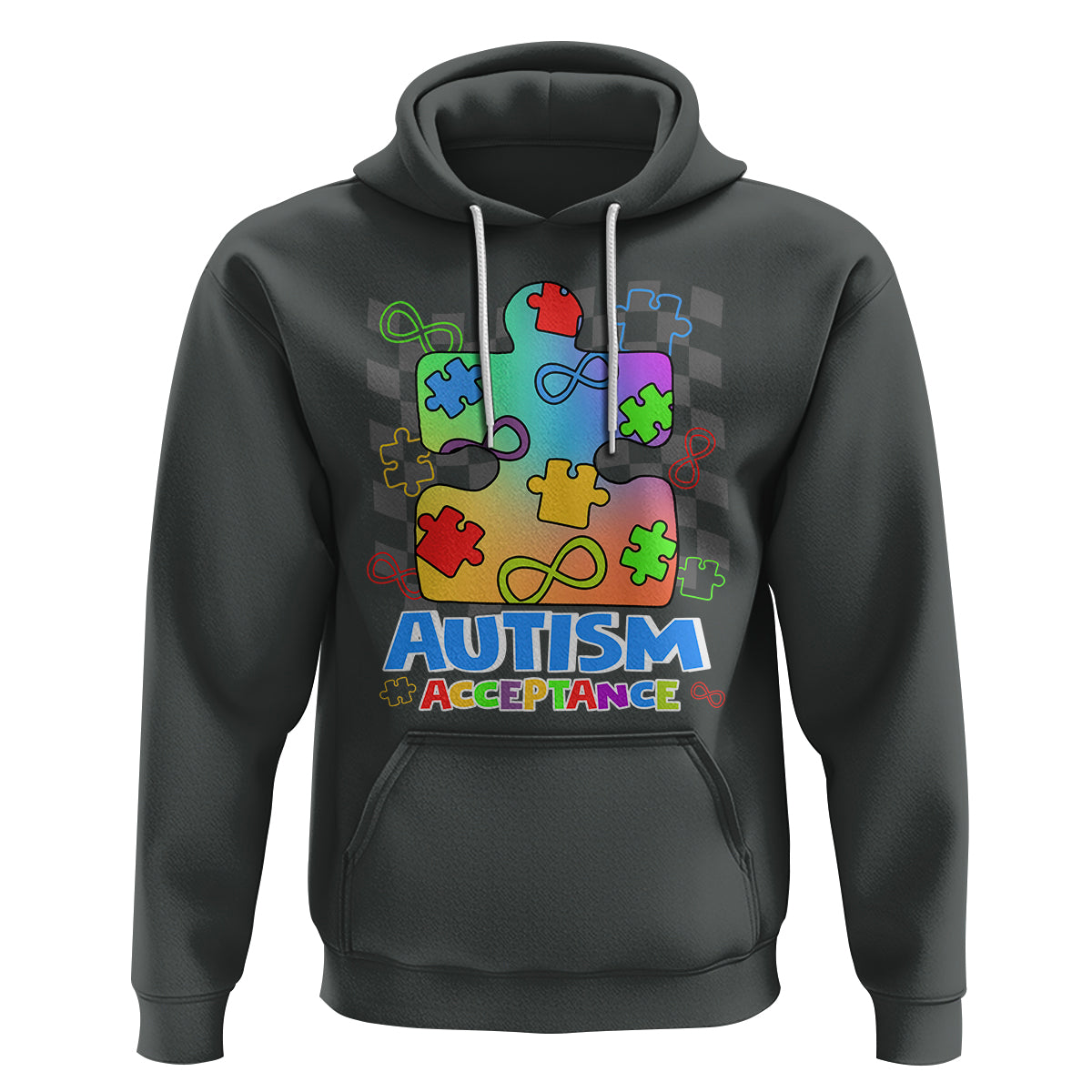 Autism Acceptance Hoodie Retro Groovy Puzzle Piece Spectrum Rainbow Infinity Symbol - Wonder Print Shop