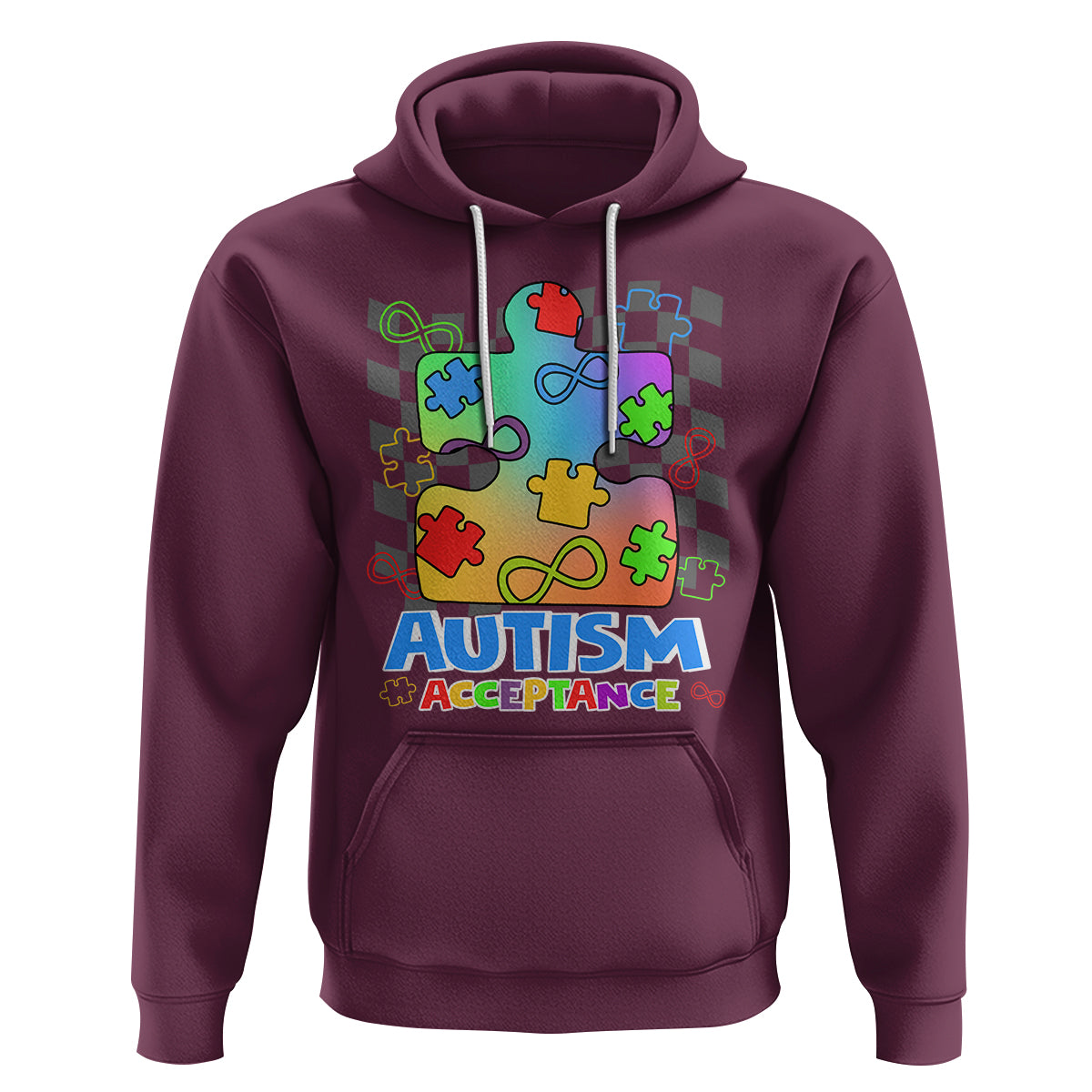 Autism Acceptance Hoodie Retro Groovy Puzzle Piece Spectrum Rainbow Infinity Symbol - Wonder Print Shop