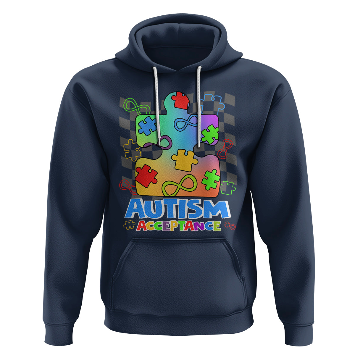 Autism Acceptance Hoodie Retro Groovy Puzzle Piece Spectrum Rainbow Infinity Symbol - Wonder Print Shop