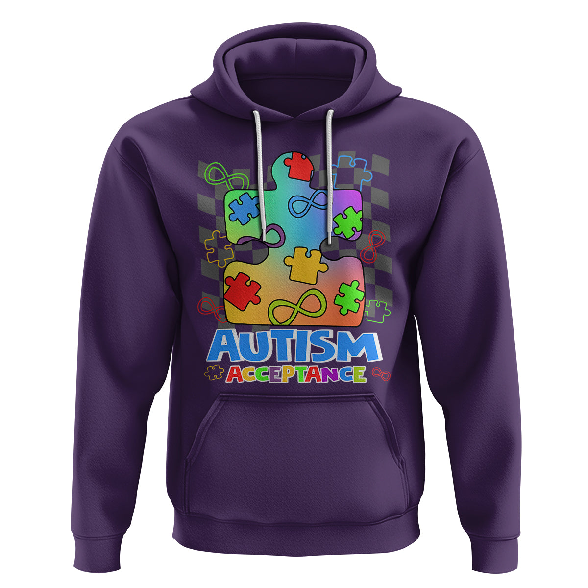 Autism Acceptance Hoodie Retro Groovy Puzzle Piece Spectrum Rainbow Infinity Symbol - Wonder Print Shop