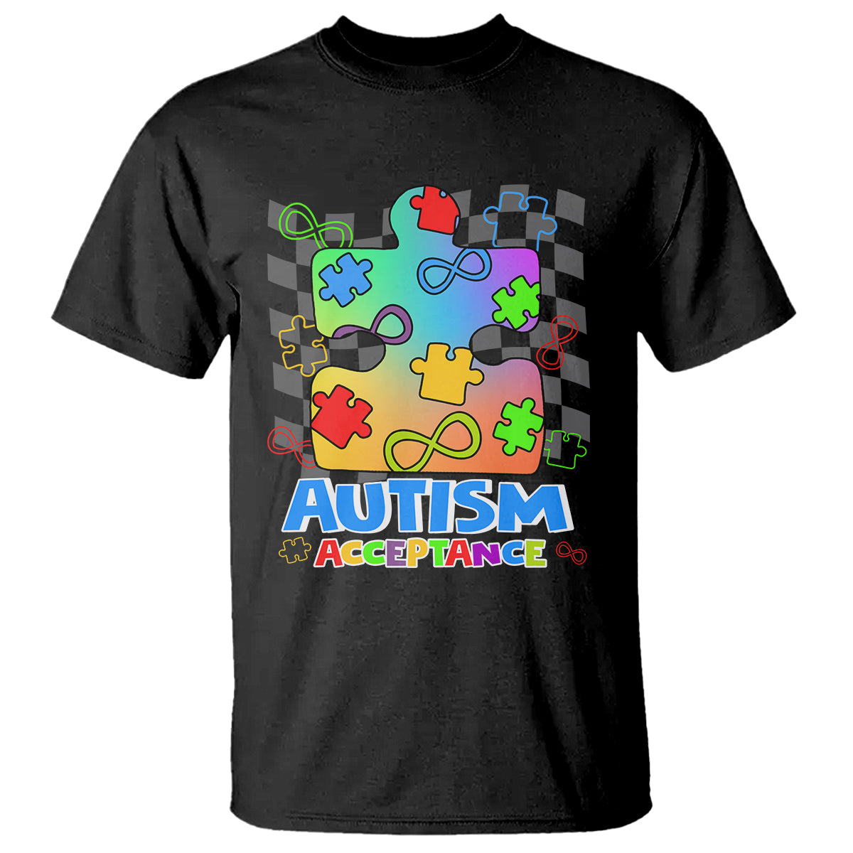 Autism Acceptance T Shirt Retro Groovy Puzzle Piece Spectrum Rainbow Infinity Symbol - Wonder Print Shop